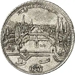 Tigurum instead of Turicum: Zurich's Neo-Latin name had been invented by scholars of the early 16th century; see Tigurini (½ thaler from 1721)