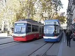 Forchbahn and city trams at the Stadelhofen terminus