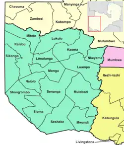 Map of Western Province showing its districts