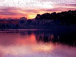 Zayanderud and Khajoo Bridge over it in Isfahan