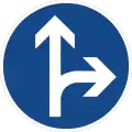 Sign 214 Go straight or turn right ahead