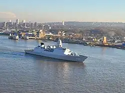De Zeven Provinciën crossing the Thames Barrier in London