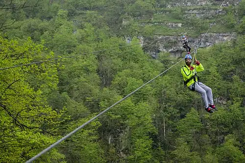 Zipline in the Yell Extreme Park