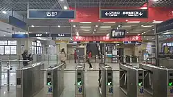 Turnstiles at the station hall (Line 1)