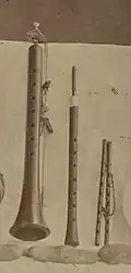 From left: zurna, bülban, and koşnai, Russian Turkestan 1865 to 1872. Tubular reed split from top downward.
