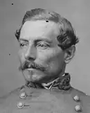 Confederate Civil War general with mustache and combed hair