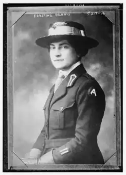 A young white woman in a military-style uniform