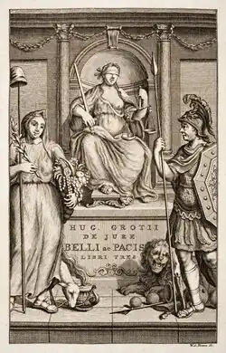 An engraving from 1773 showing Lady Iustitia seated and blindfolded, holding scales. In front of her is a female figure with a staff topped by a liberty cap, a cornucopia in her left arm, and a sheep at her feet. To the right, a soldier in armor, holding a shield and helmet, stands next to a lion.