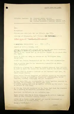 British Army intelligence file for Erskine Childers