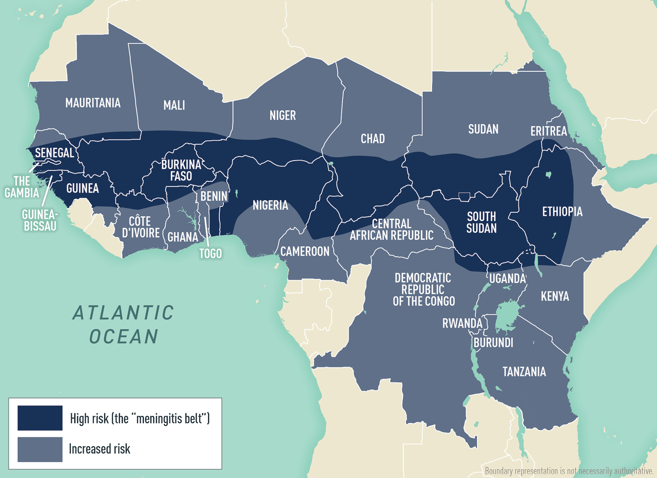 Map 5-01 The meningitis belt & other areas at risk for meningococcal meningitis epidemics