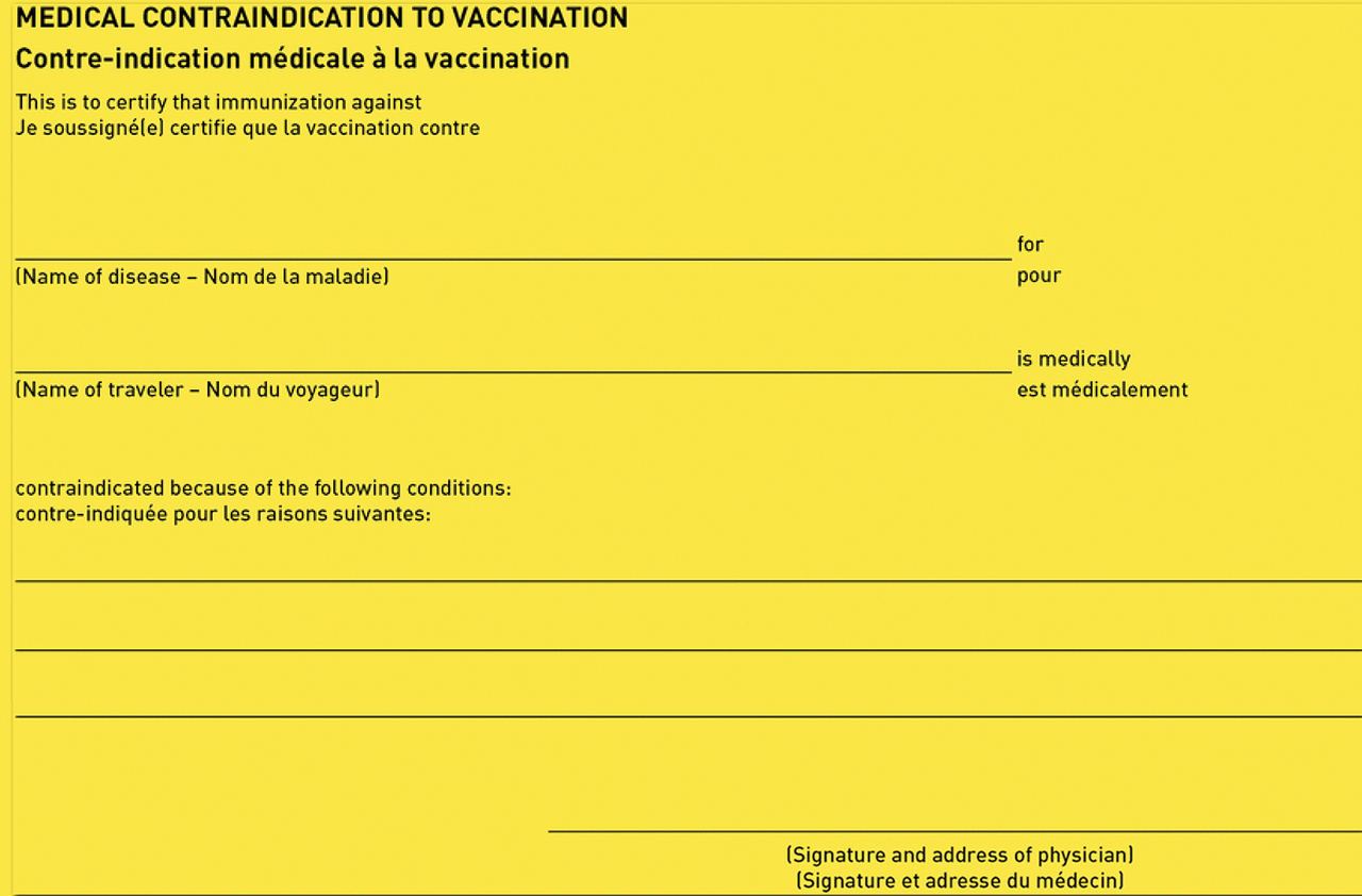 Figure 5-03 International Certificate of Vaccination or Prophylaxis (ICVP): Medical Contraindication to Vaccination section