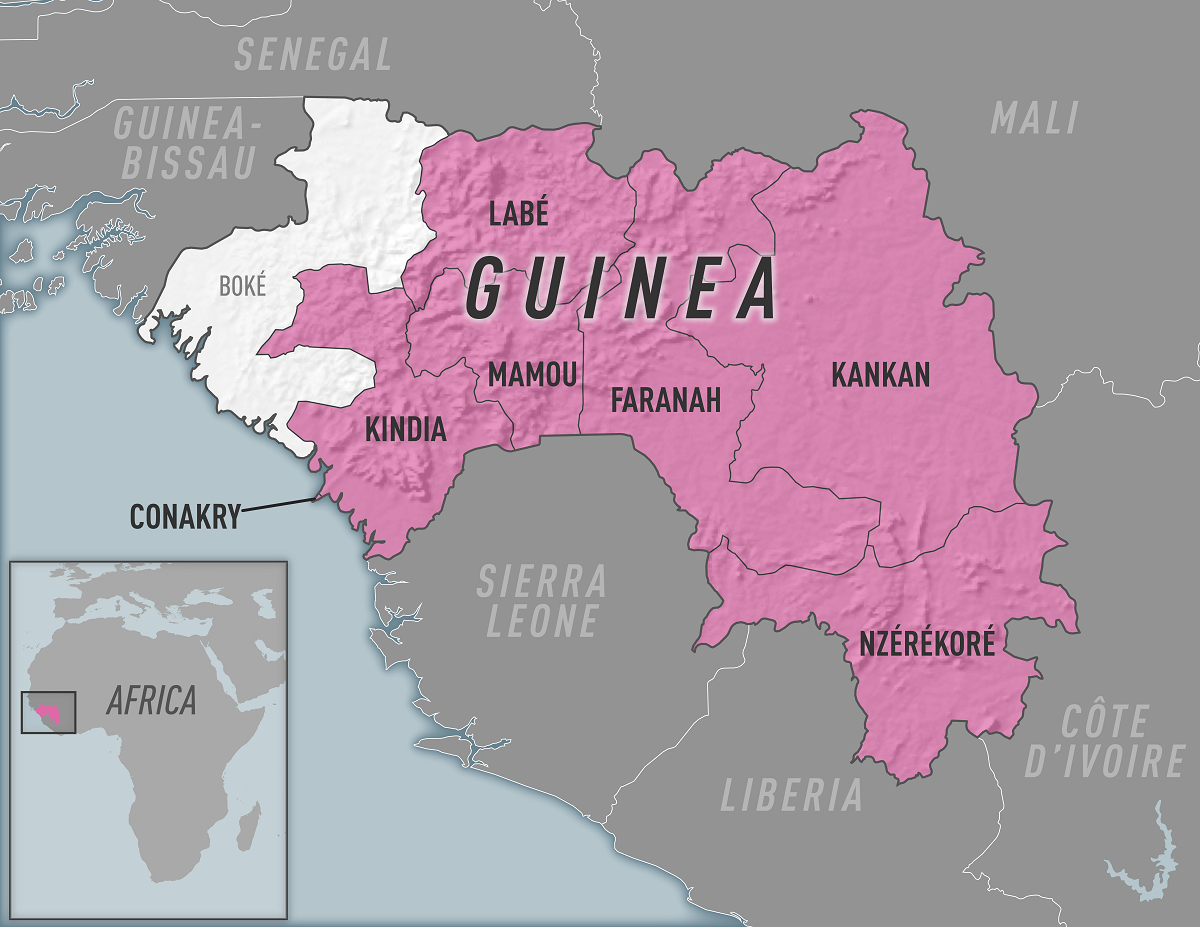 Areas of diphtheria outbreak in Guinea