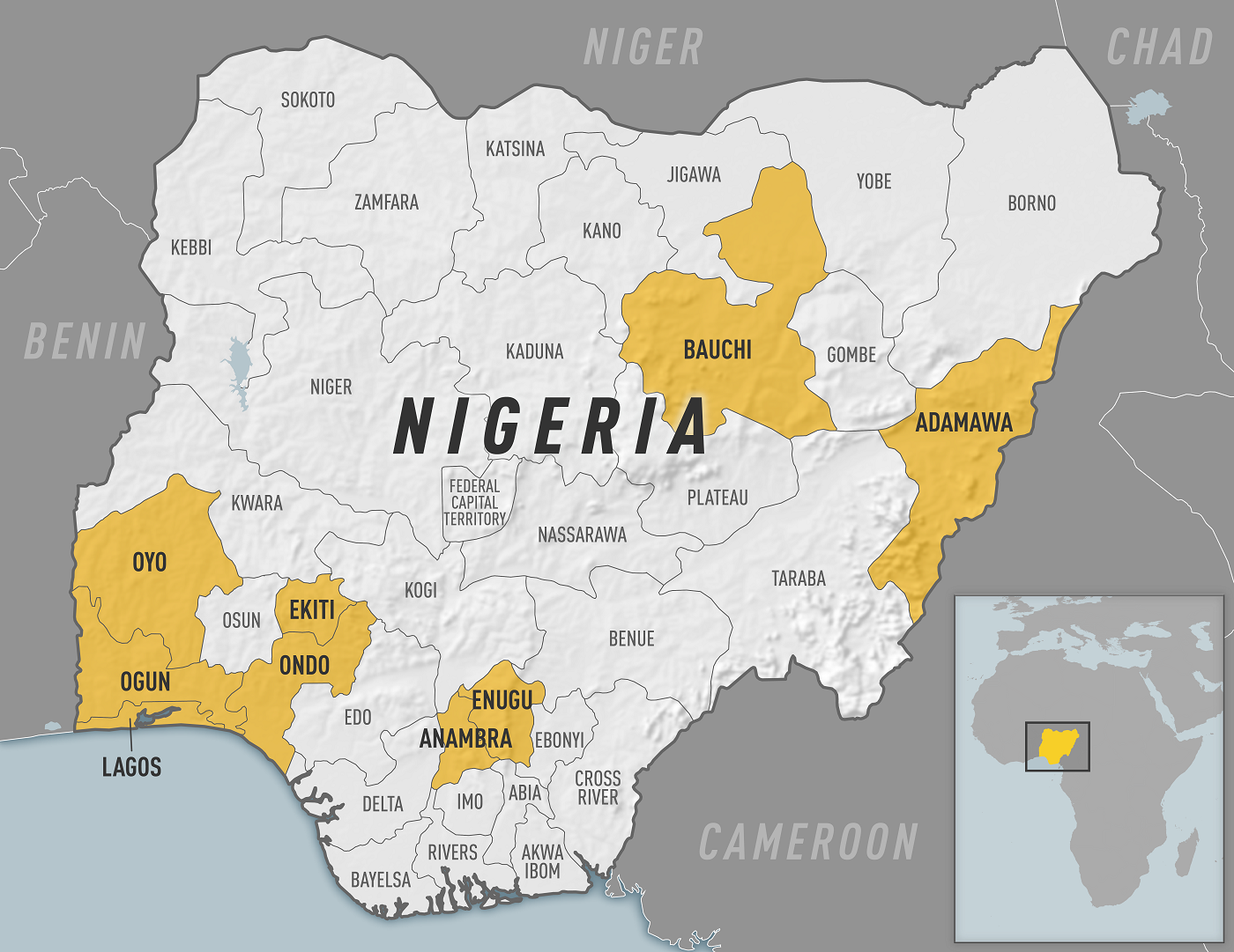 Areas of Nigeria with cases of yellow fever
